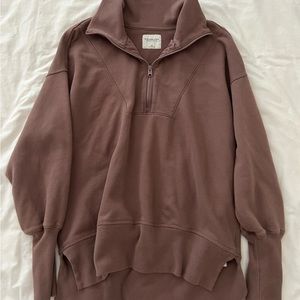 Split-Hem Tunic 3/4-Zip Sweatshirt-Abercrombie